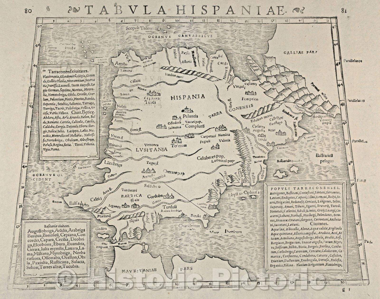 Historic Map : Tabula Hispaniae, 1571 , Vintage Wall Art
