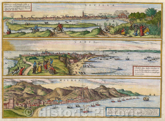 Historic Map : Sevilla, Cadiz, Malaga, 1574 , Vintage Wall Art