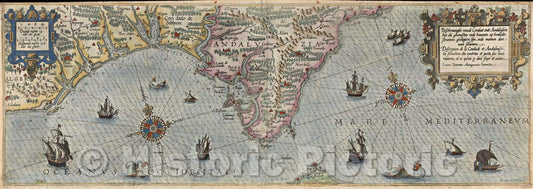 Historic Map : Beschrivinghe vande Condact ende Andalusien hoe die ghewesten ende havenen op henlieder stroomen gheleghen sijn, ende roatmen daer moet schuwin., 1592 , Vintage Wall Art