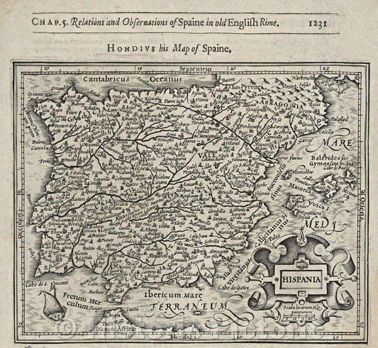 Historic Map : Hispania., 1625 , Vintage Wall Art