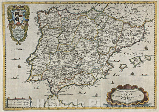 Historic Map : A General Mapp of the Kingdom of Spaine by Monsieur Sanson, Geographer to the French King, 1670 , Vintage Wall Art