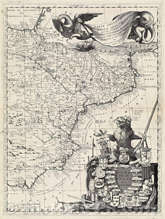 Historic Map : Parte Orientale Della Spagna deseritta e Dedicata All'Illustrissimo, et Eccellentissimo Signore Carlo Ruzini Ambasciatore della Serenissima Republica, 1691 , Vintage Wall Art