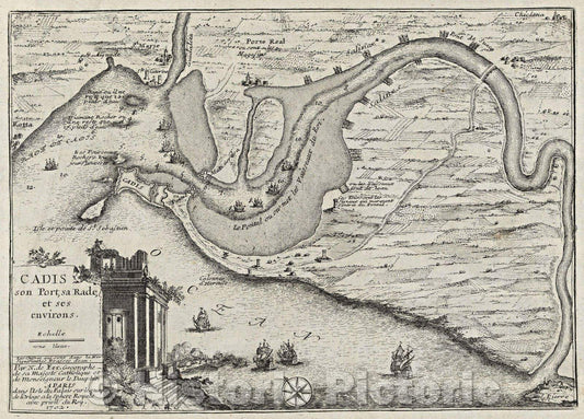Historic Map : Cadis, son Port, sa Rade et ses environs, 1702 , Vintage Wall Art