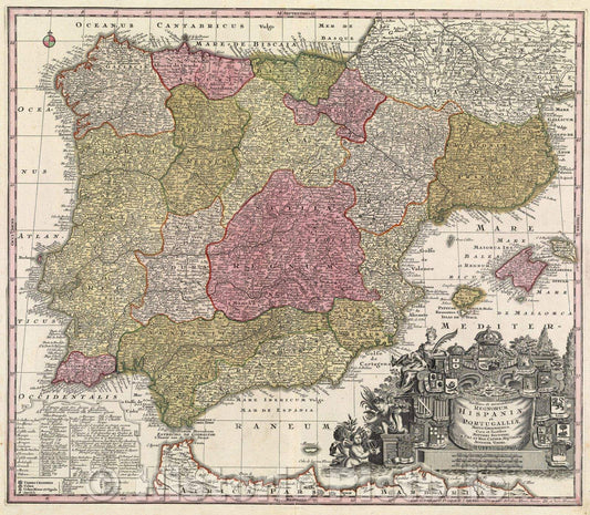 Historic Map : Novillima et accuratissima Regnorum Hispaniae et Portugalliae, c. 1740 , Vintage Wall Art