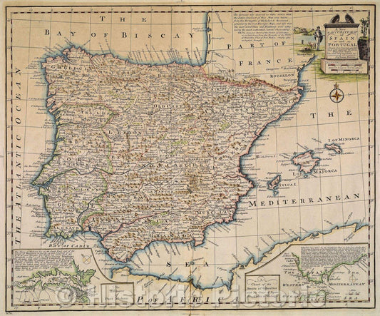 Historic Map : A New and Accurate Map of Spain and Portugal. Drawn from Surveys assisted by ye most approved Modern Maps and Charts The whole being Regulated, c. 1747 , Vintage Wall Art