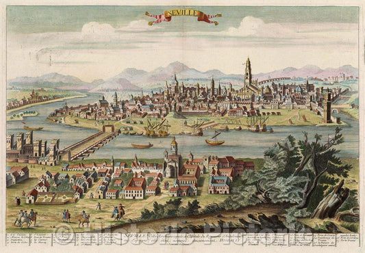 Historic Map : Seville Ville Archiepiscopale et Capitale du Royaume d'Andalousie en Espagne; elle Ã©toile nommÃ©e ancienement Hispalis, 1750 , Vintage Wall Art
