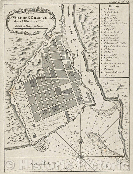 Historic Map : Ville de S Domingue dans l'Isle de ce Nom., 1764 , Vintage Wall Art