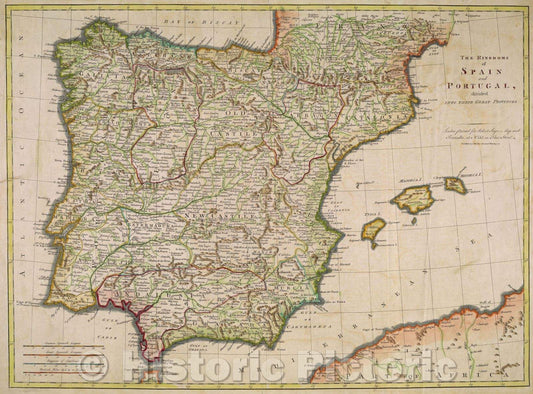 Historic Map : The Kingdoms of Spain and Portugal, divided into their Great Provinces, 1772 , Vintage Wall Art