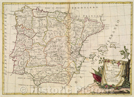 Historic Map : Li Regni di Spagna e Portogallo divisi Nelle Sue Provincie di neuva Projezione., 1775 , Vintage Wall Art