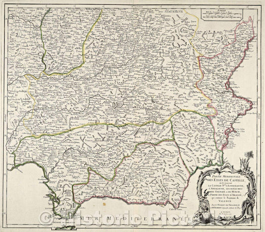 Historic Map : Partie Meridionale des Etats de Castille ou se trouvent la Castille Nlle. l'Estremadure, l'Andalousie, 1775 , Vintage Wall Art