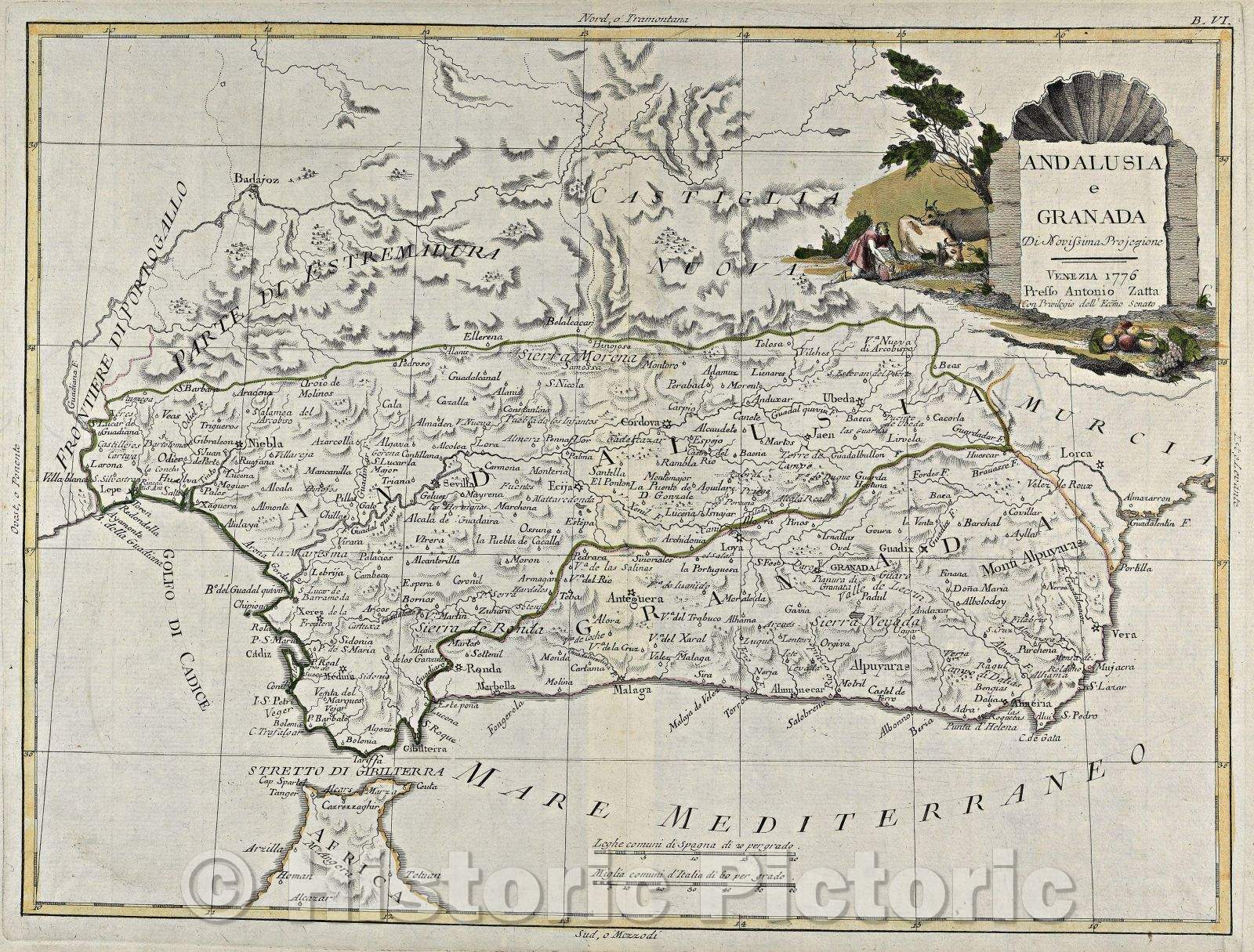 Historic Map : Andalusia e Granada Di Novissima Projezione, 1776 , Vintage Wall Art