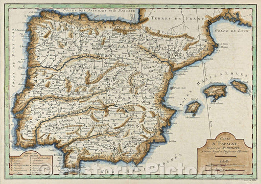 Historic Map : Carte d'Espagne Dirigee par M. Philippe, Censeur Royal et Professeur d'Histoire, c. 1787 , Vintage Wall Art