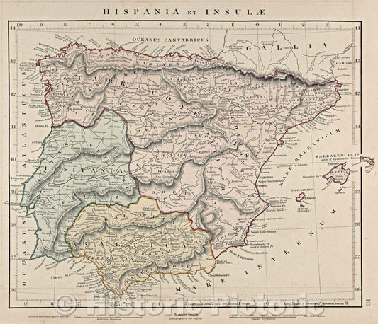 Historic Map : Hispania et Insulae, 1828 , Vintage Wall Art