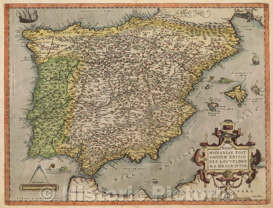 Historic Map : Regni Hispaniae Post Omnium Editiones Locuplessima Descriptio, 1592 , Vintage Wall Art