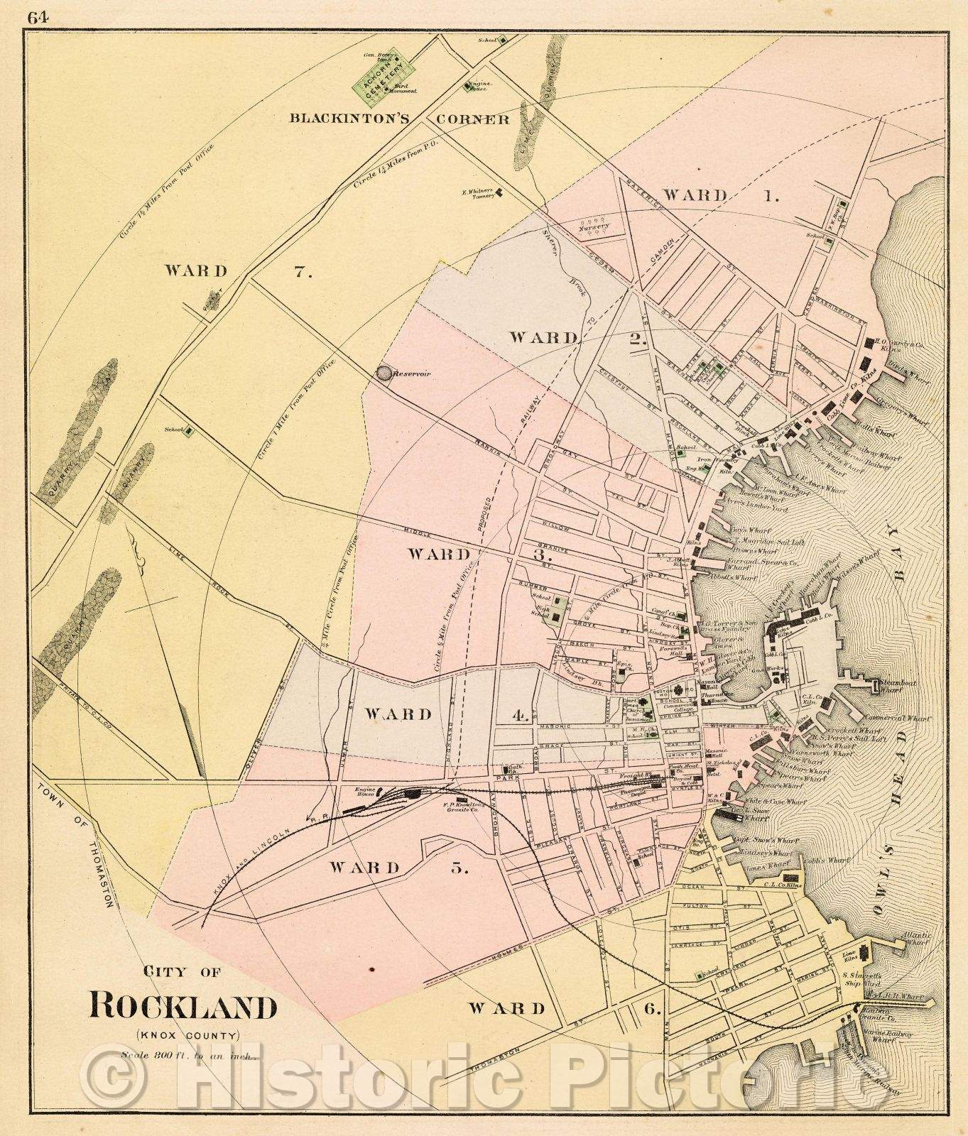 Historic Map : Map of Knox County Maine / Verso City of Rockland (Knox County), c. 1890 , Vintage Wall Art