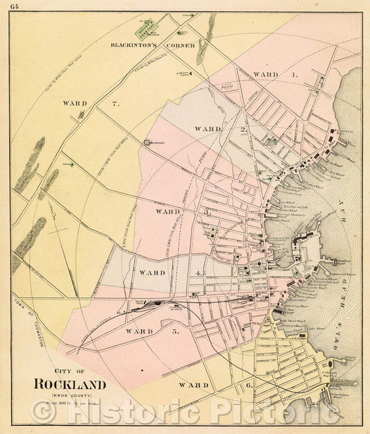 Historic Map : Map of Knox County Maine / Verso City of Rockland (Knox County), c. 1890 , Vintage Wall Art
