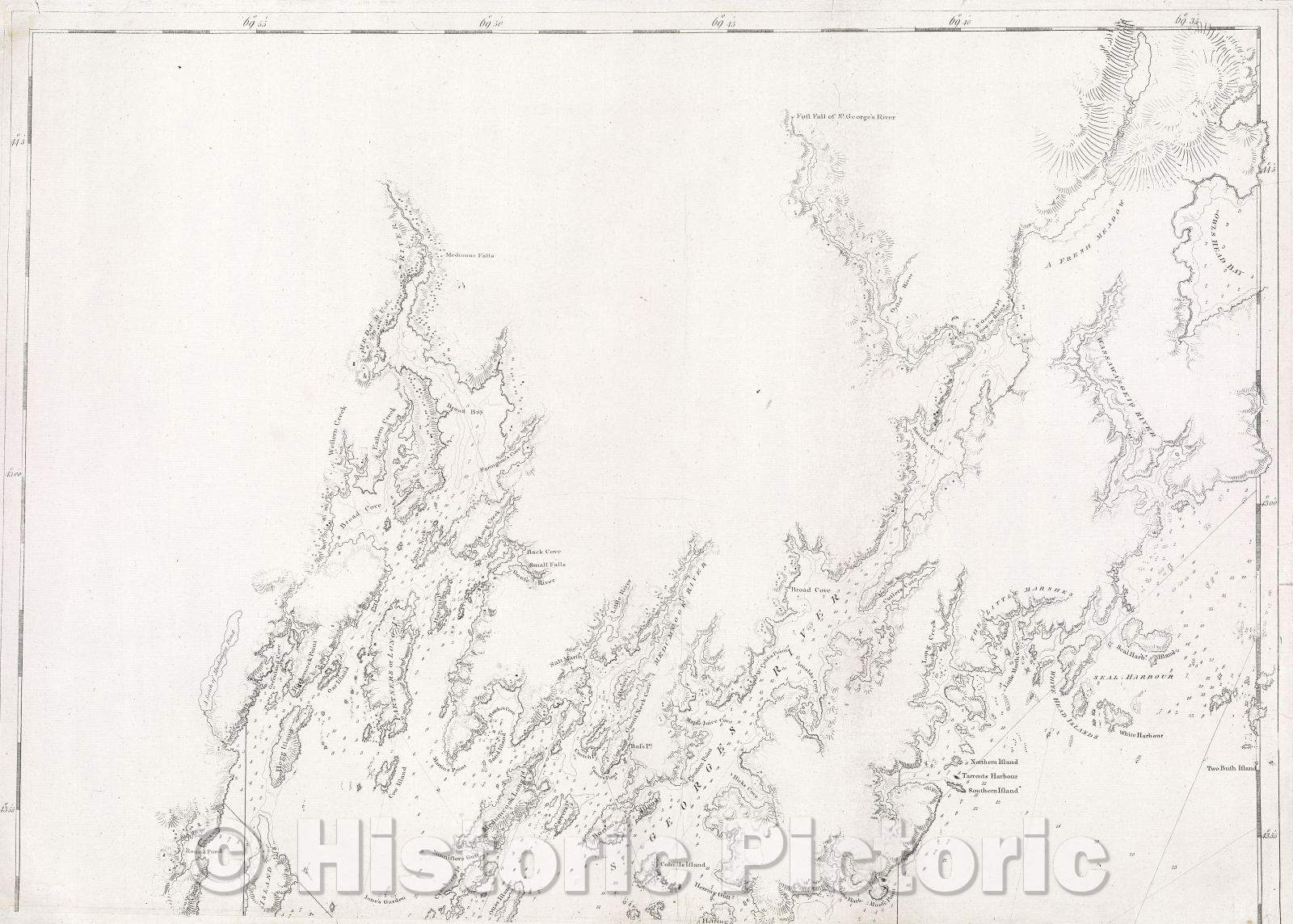 Historic Map : Coast of Maine - From Seal Harbor to Penmaquid Point, 1776 , Vintage Wall Art , v2