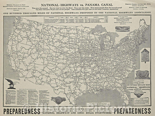 Historic Map : Trunk line roads for the common good : national highways progress slow but sure : organization helpful, federal aid abortive, Vintage Wall Art