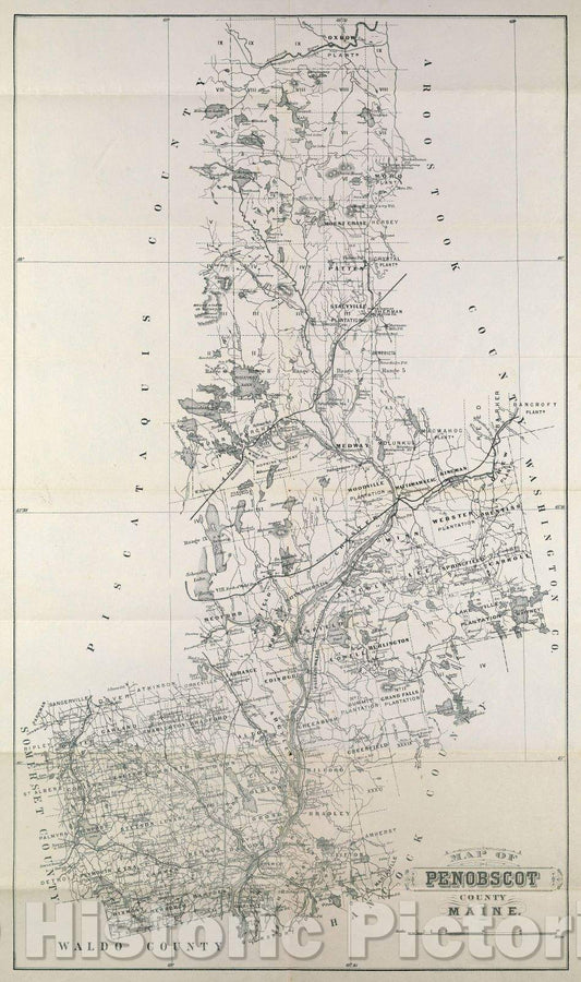 Historic Map : Map of Penobscot County, Maine, 1895 , Vintage Wall Art