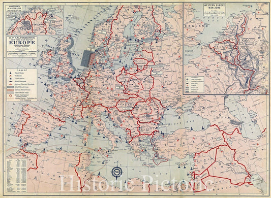 Historic Map : H.V. Kaltenborn's new 1940 war map of Europe, 1940 , Vintage Wall Art