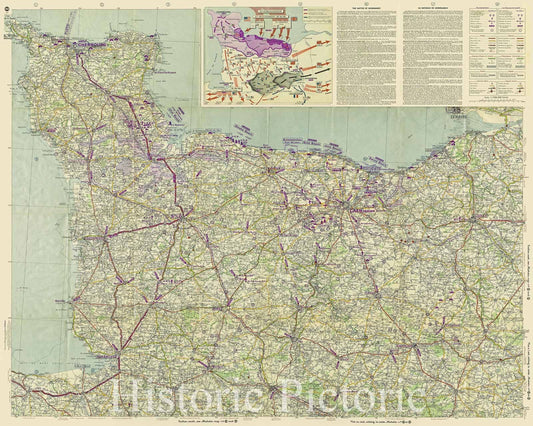 Historic Map : Battle of Normandy, June-August 1944, 1947 , Vintage Wall Art