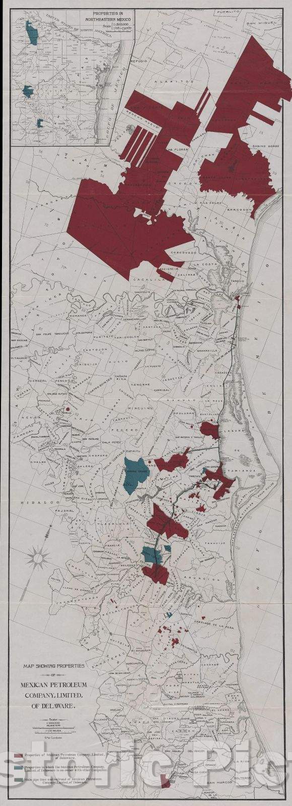 Historic Map : Map showing properties of Mexican Petroleum Company Limited of Delaware, 1922 , Vintage Wall Art