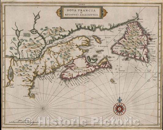 Historic Map : Nova Francia et Regiones Adiacentes, 1630 , Vintage Wall Art