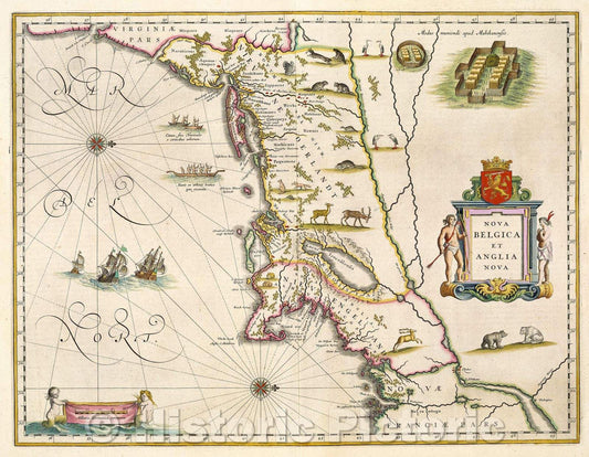 Historic Map : Nova Belgica et Anglia Nova, c. 1640 , Vintage Wall Art