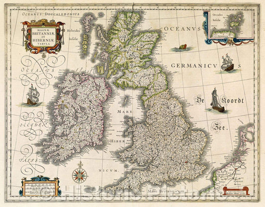 Historic Map : Magnae Britanniae et Hiberniae Tabula, c. 1635 , Vintage Wall Art