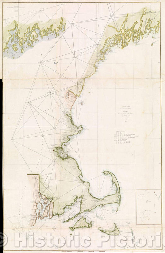 Historic Map : U.S. Coast Survey, A. D. Bache. Superintendent, Sketch A, shewing the progress of the survey in Section no. 1, from 1844 to 1853, 1853 , Vintage Wall Art