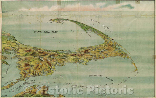 Historic Map : Bird's Eye View of Cape Cod, 1905 , Vintage Wall Art