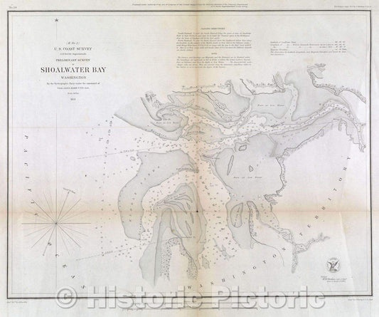 Historic Map : Preliminary Survey of Shoalwater Bay, 1853 , Vintage Wall Art