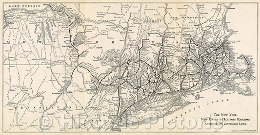 Historic Map : The New York, New Haven and Hartford Railroad : operated and controlled lines, 1905 , Vintage Wall Art