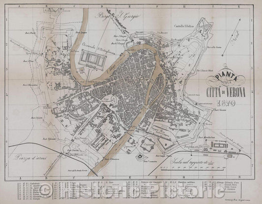 Historic Map : Pianta della Citta di Verona, 1870 , Vintage Wall Art