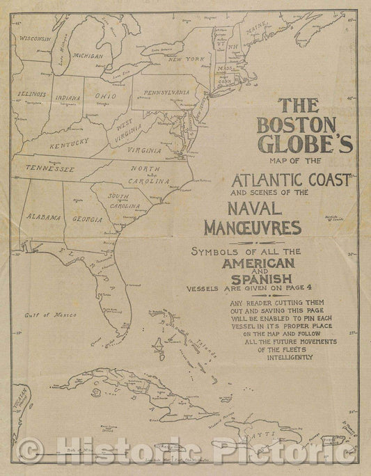 Historic Map : The Boston Globe, April 4, 1898, Vintage Wall Art