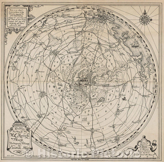 Historic Map : Showing the Way to the W. L. Aycock House, Canton, Mass., Vintage Wall Art