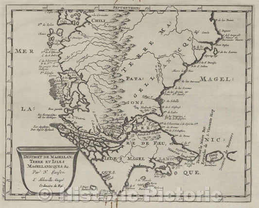Historic Map : Destroit de Magellan, Terre et Isles Magellanicques, and c. par N. Sanson d'Abbeville, Geogr. Ordinaire du Roy, 1703 , Vintage Wall Art