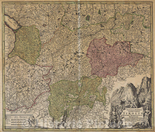 Historic Map : Principali Dignitate Gaudens Comitat Tirolis Episcopat. Tridentinium et Brixiensem ut et Comitat Brigantinum, Feldkirch, 1731 , Vintage Wall Art