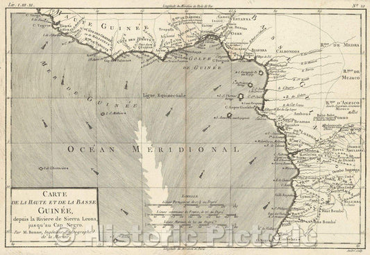 Historic Map : Carte de la Haute et de la Basse Guine?e depuis la Riviere de Sierra Leona, jusqu?au Cap Negro par M. Bonne, Inge?nieur-Hydrographe de la Marine., 1780 , Vintage Wall Art