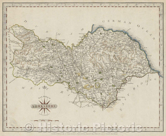 Historic Map : North Riding of Yorkshire by John Cary, engraver, 1787 , Vintage Wall Art