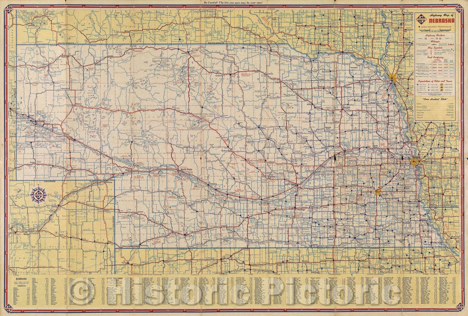 Historic Map : Highway Map of Nebraska, 1940 , Vintage Wall Art
