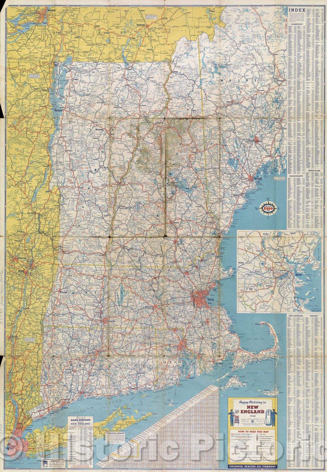 Historic Map : Happy Motoring in New England 1940, 1940 , Vintage Wall Art