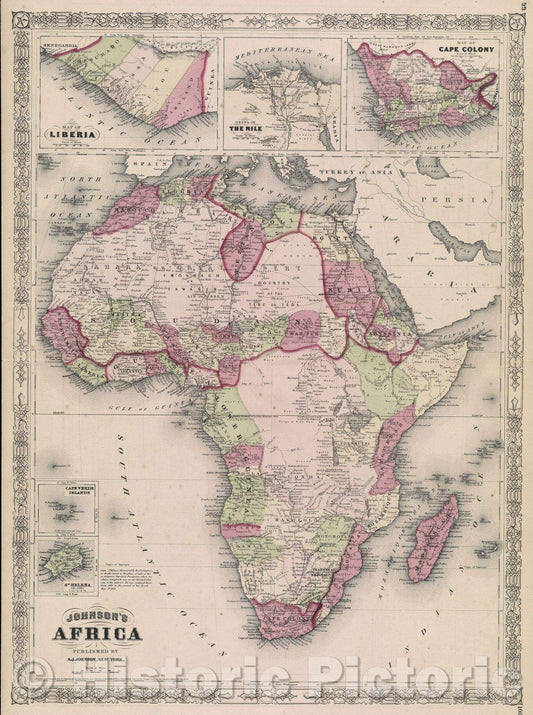 Historic Map : Johnson's Africa, 1864 , Vintage Wall Art