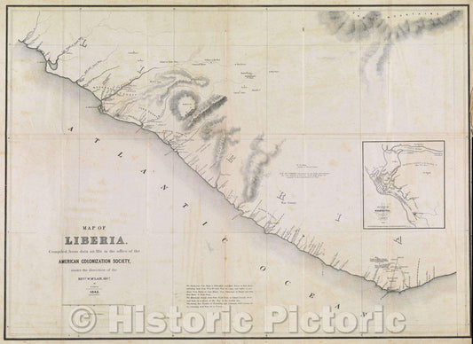 Historic Map : Map of Liberia. , 1845 , Vintage Wall Art
