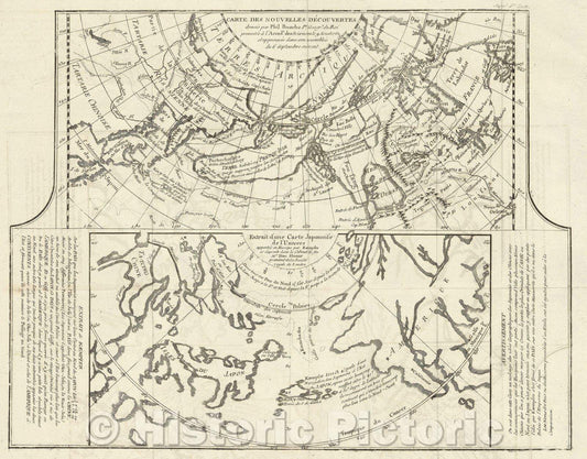 Historic Map : Carte des Nouvelles Decouvertes  dressee par Phil. Buache... Extrait d'une carte Japonoise de l'Univers, c. 1762 , Vintage Wall Art