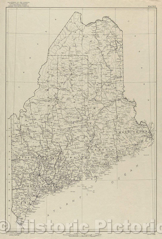 Historic Map : Map of Maine, 1922 , Vintage Wall Art