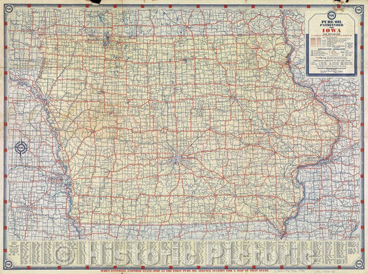 Historic Map : Pure Oil Pathfinder for Iowa, 1937 , Vintage Wall Art