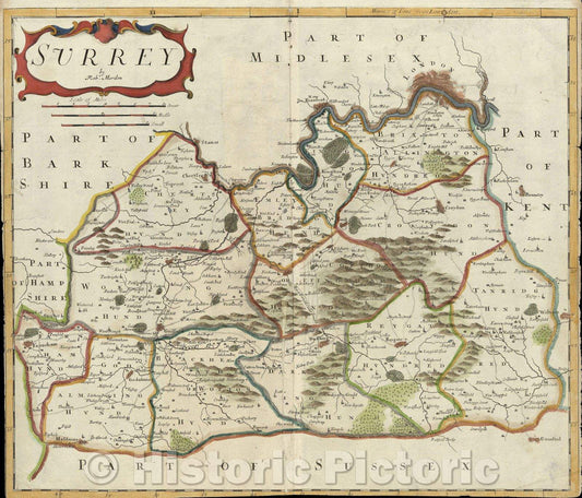 Historic Map : Surrey, 1695 , Vintage Wall Art