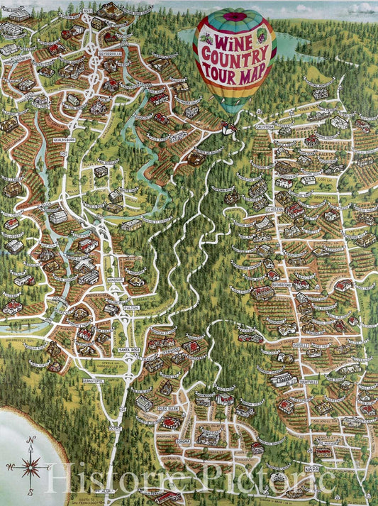 Historic Map : Wine Country Tour Map, 1988 , Vintage Wall Art