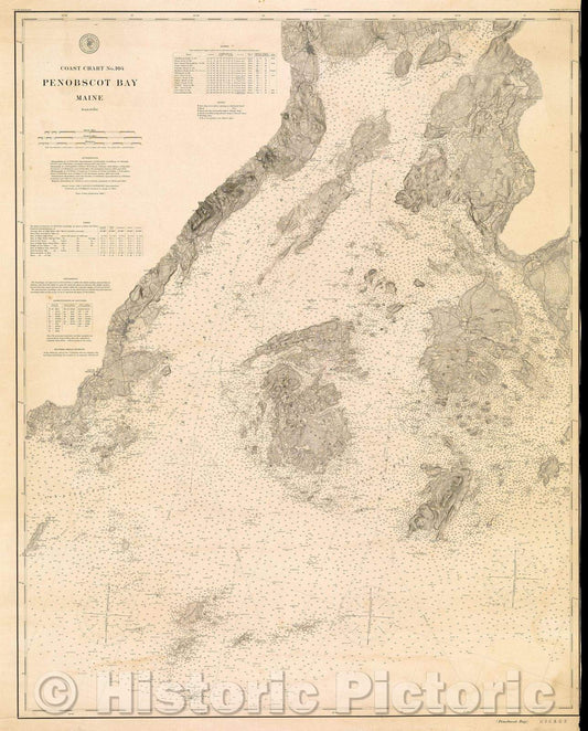 Historic Map : Penobscot Bay Maine, 1880 , Vintage Wall Art
